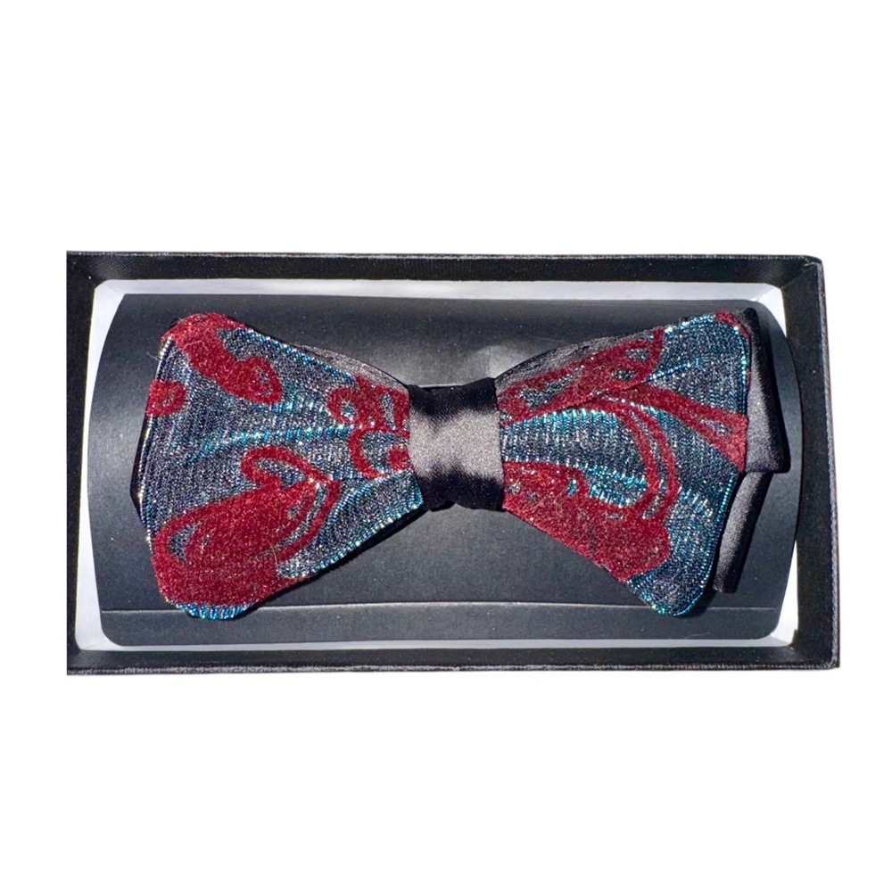 Rare - Men’s Barabas’ Dual Layer Gray Blue & Maroon Textured Design Bow Tie